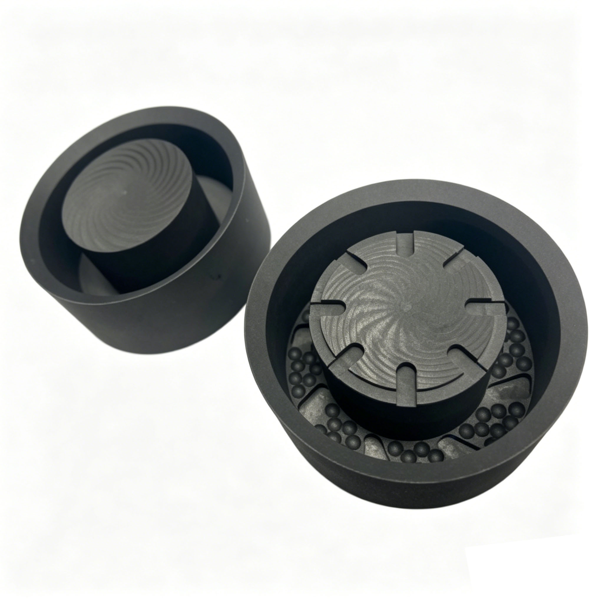 Assembled graphite sintering mold showing internal structure for diamond core bit production