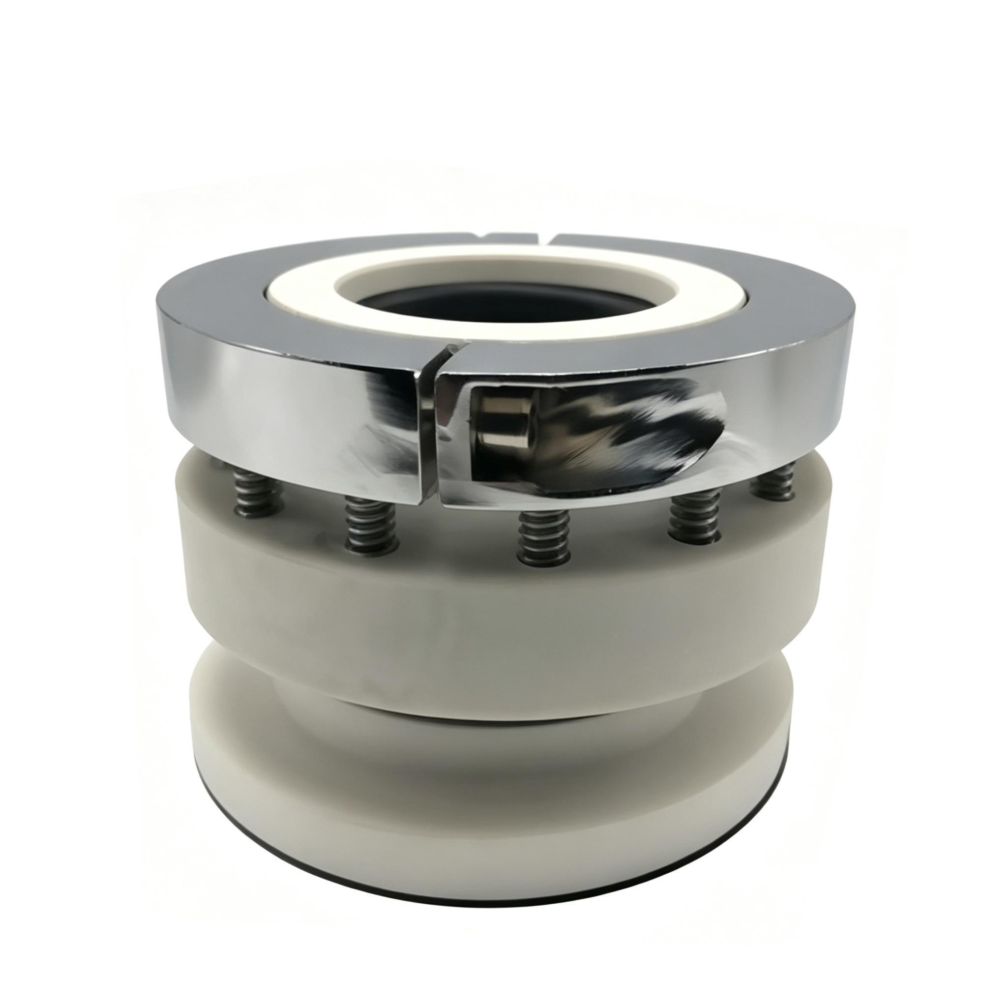 High-performance graphite mechanical seal ring for chemical reactor mixing shaft.