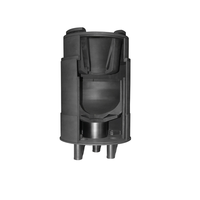 Internal structure of graphite heating system showing crucible, support, and insulation.
