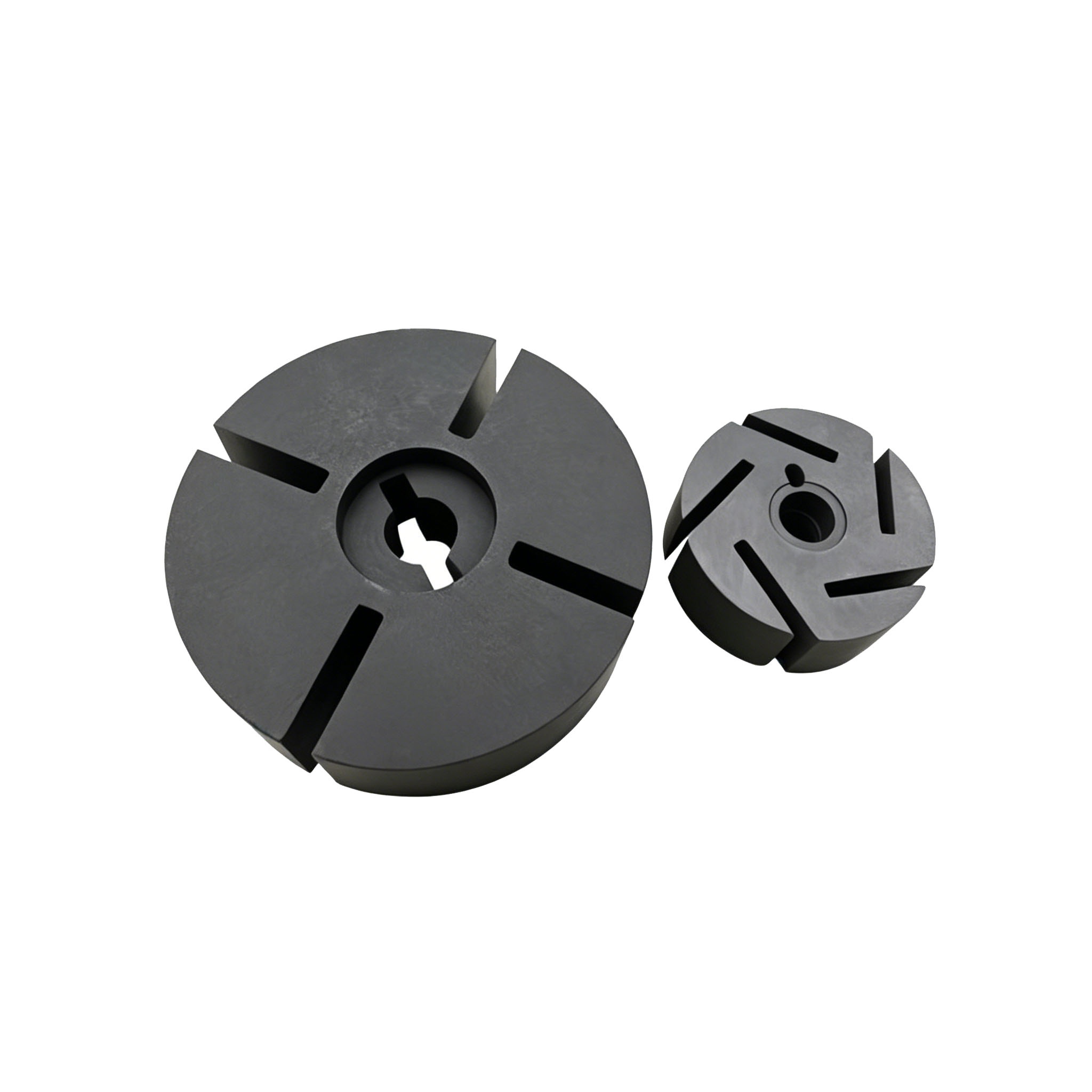 Close-up of graphite rotor impeller heads with optimized vane design for gas dispersion