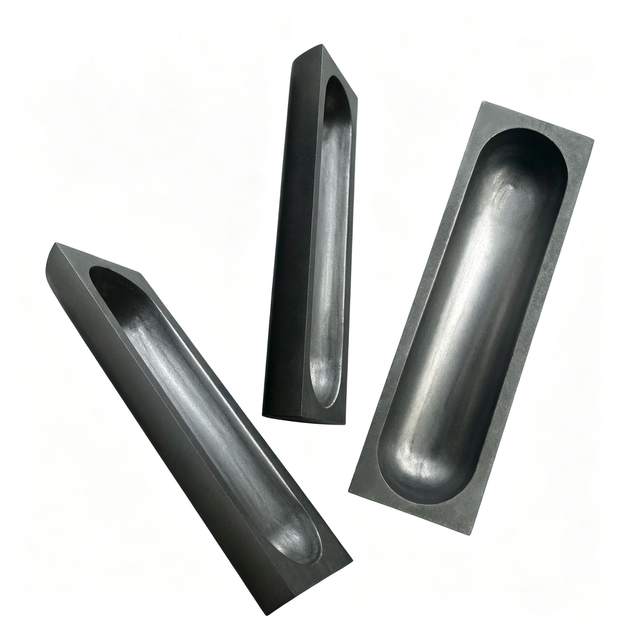 Three polished long graphite boats inclined display, smooth inner cavity graphite boat