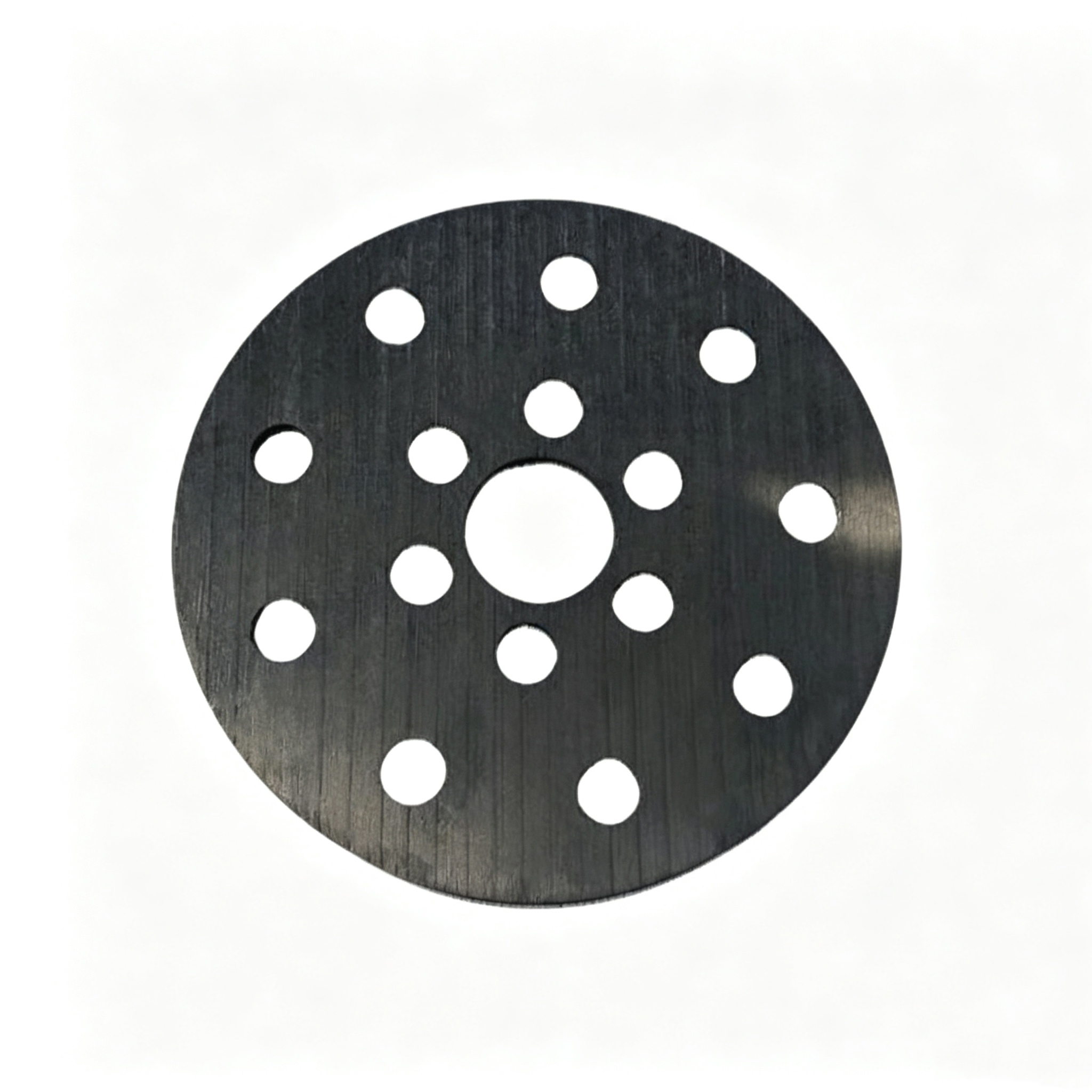 Sparse hole graphite disc with center bore and low porosity design, textured surface carbon sintering tray for heavy-load applications requiring structural strength at high temperature