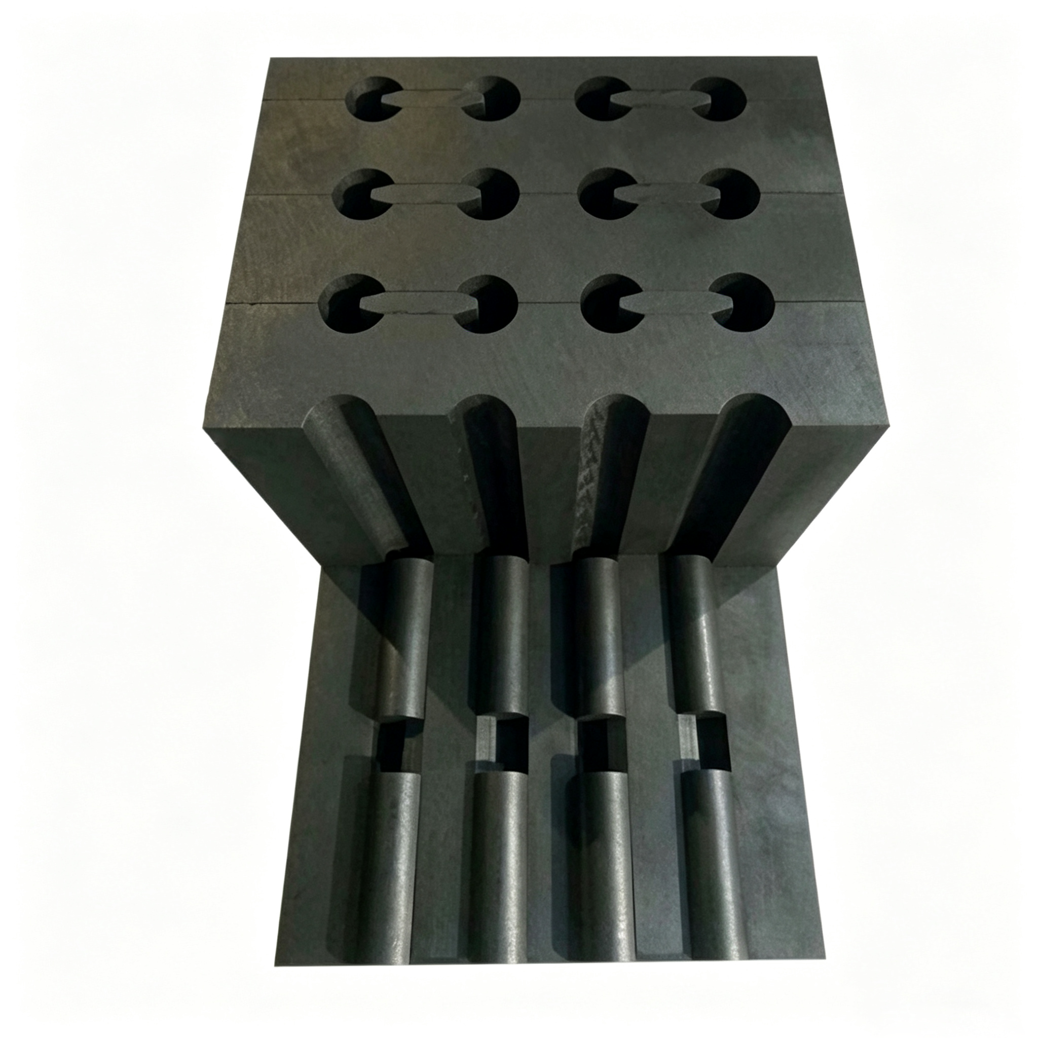 Split connected long slot graphite sinter mold with upper-lower split structure, easy demoulding design for extra long granite cutting diamond segments