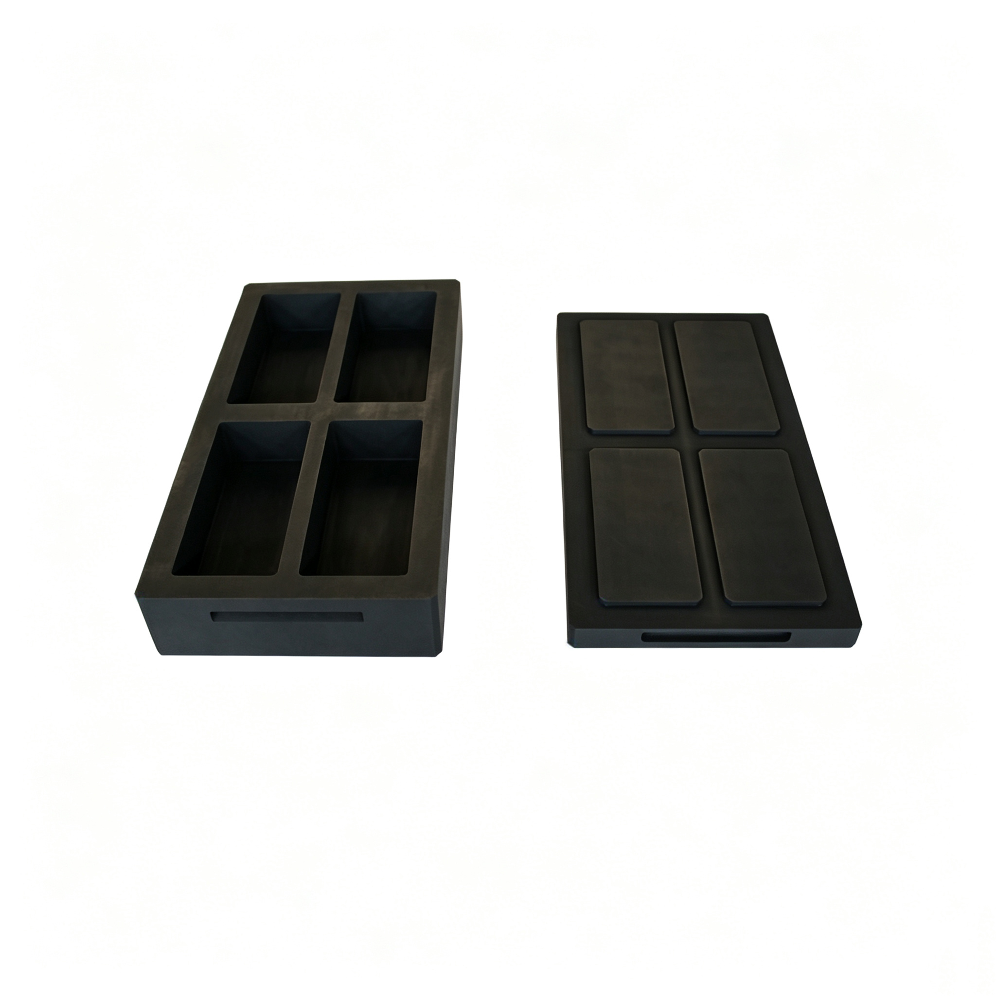 4-cavity graphite ingot mold with matched female mold and male cover plate for gold silver copper ingot casting
