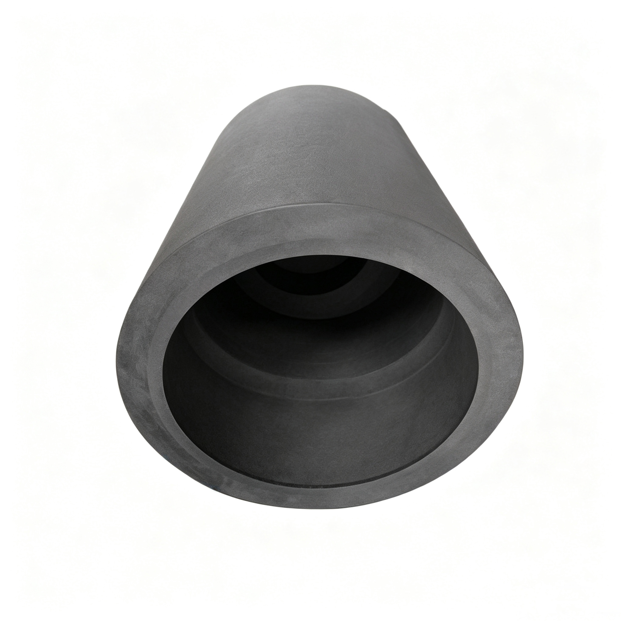 Tapered conical graphite crucible, wide top narrow bottom design for easy metal pouring and Demolding, stepped interior for controlled molten metal flow, NHD Carbon precision engineered shape