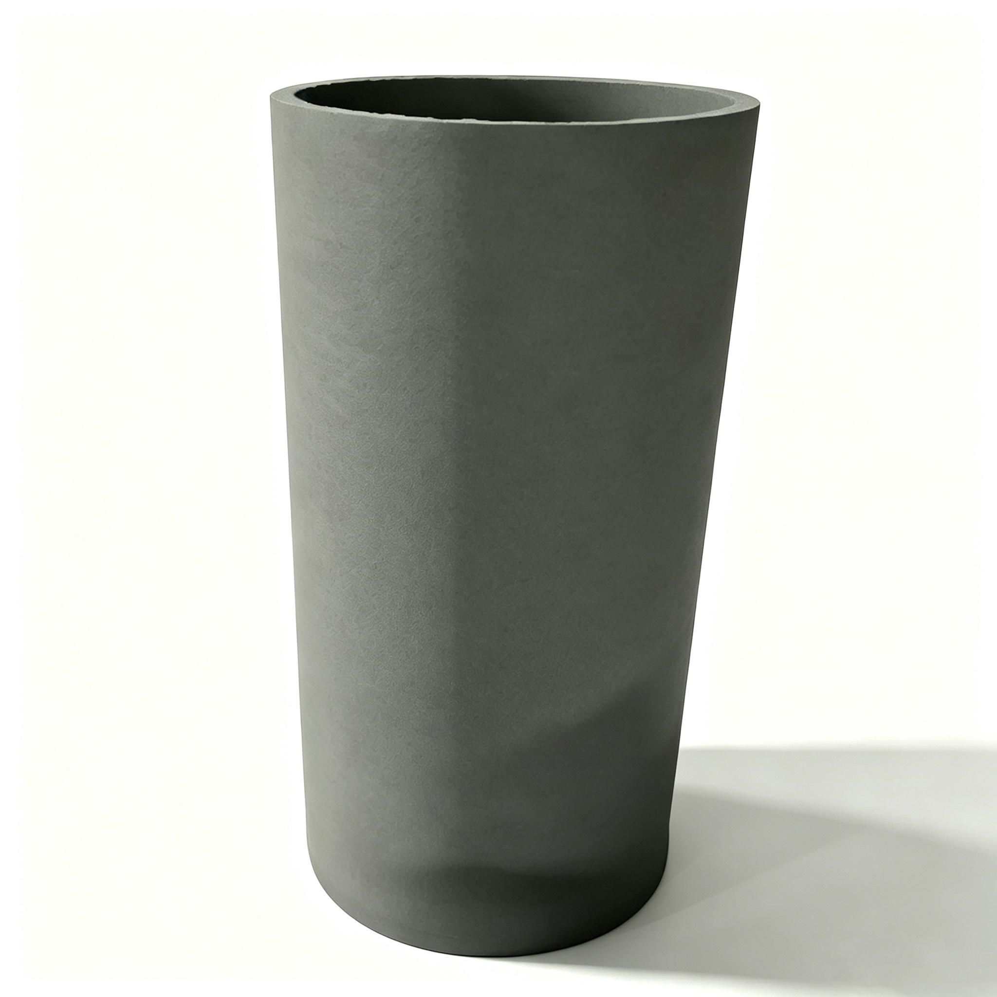 Tall tapered graphite crucible side view, high wall cylindrical design with rounded bottom, large capacity industrial smelting container for aluminum copper gold melting, isostatic graphite material with smooth surface finish, NHD Carbon China manufacturer
