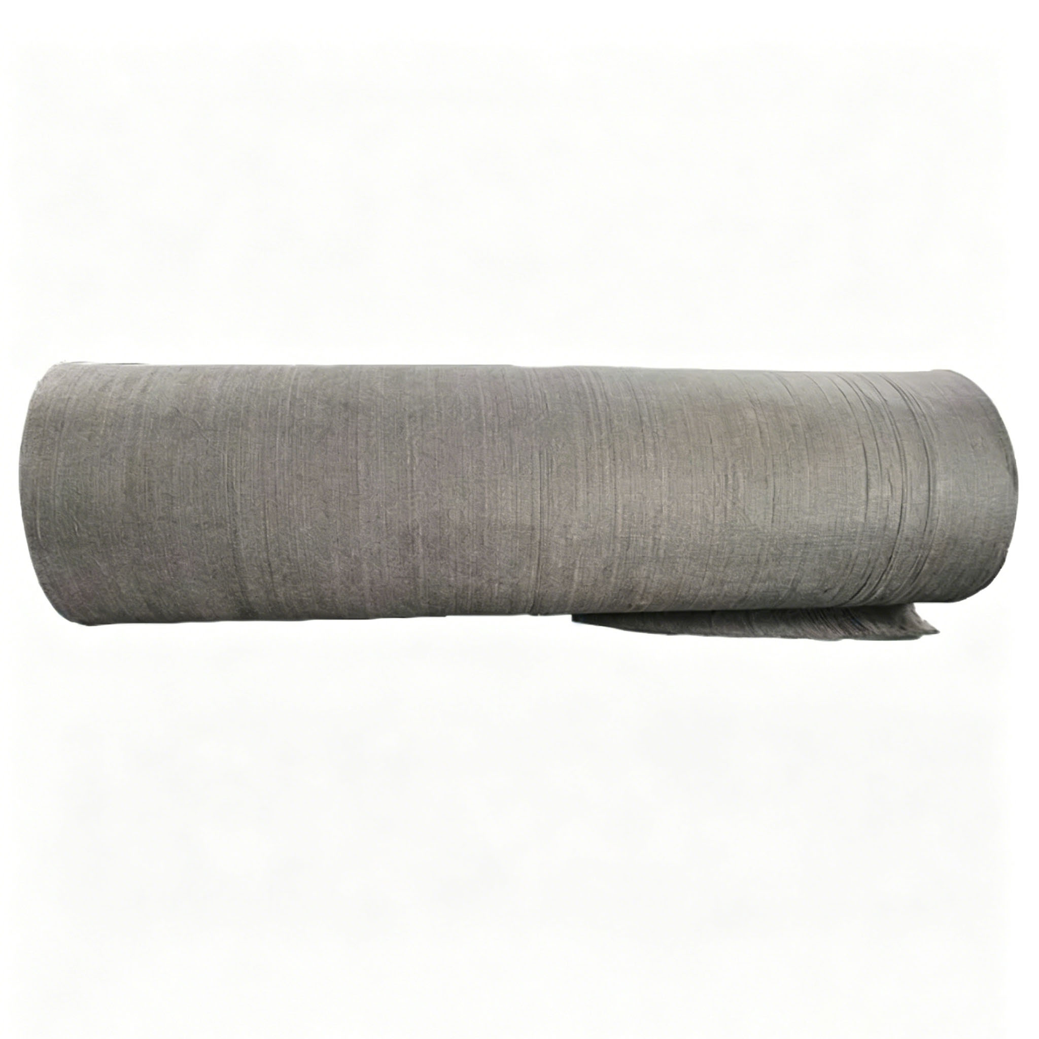 Side view of rayon-based soft graphite felt roll lying horizontally showing standard roll length 5-10 meters for furnace insulation