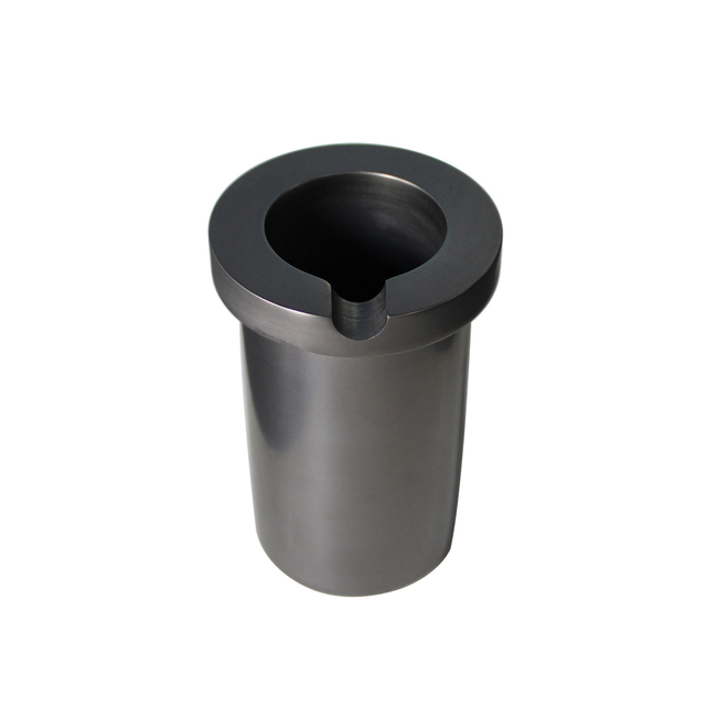 Front view of single ring graphite crucible featuring notch design on ring lip for precise tong alignment and safe handling during pouring