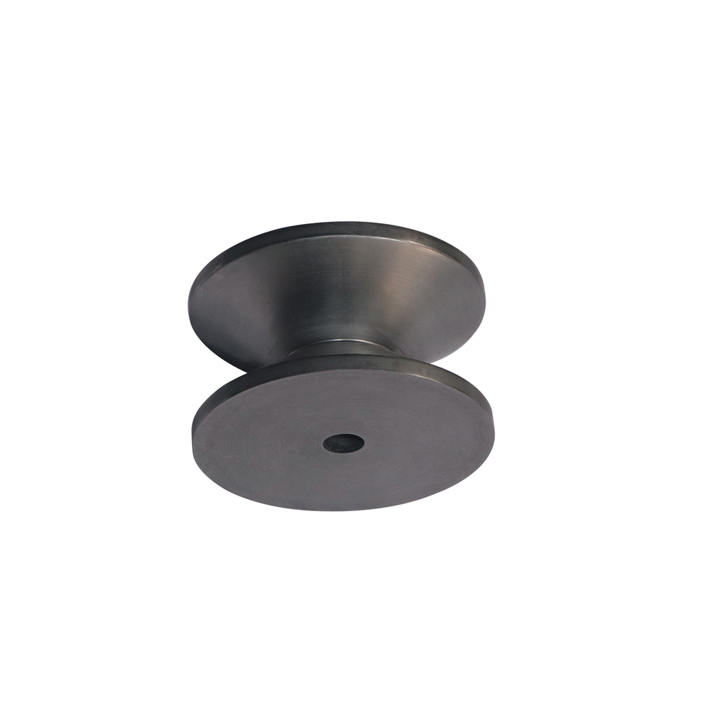 Fine polished graphite cluster wheel with precision single V-groove, center bore for shaft mounting, ideal for glass fiber drawing machine guide roller applications