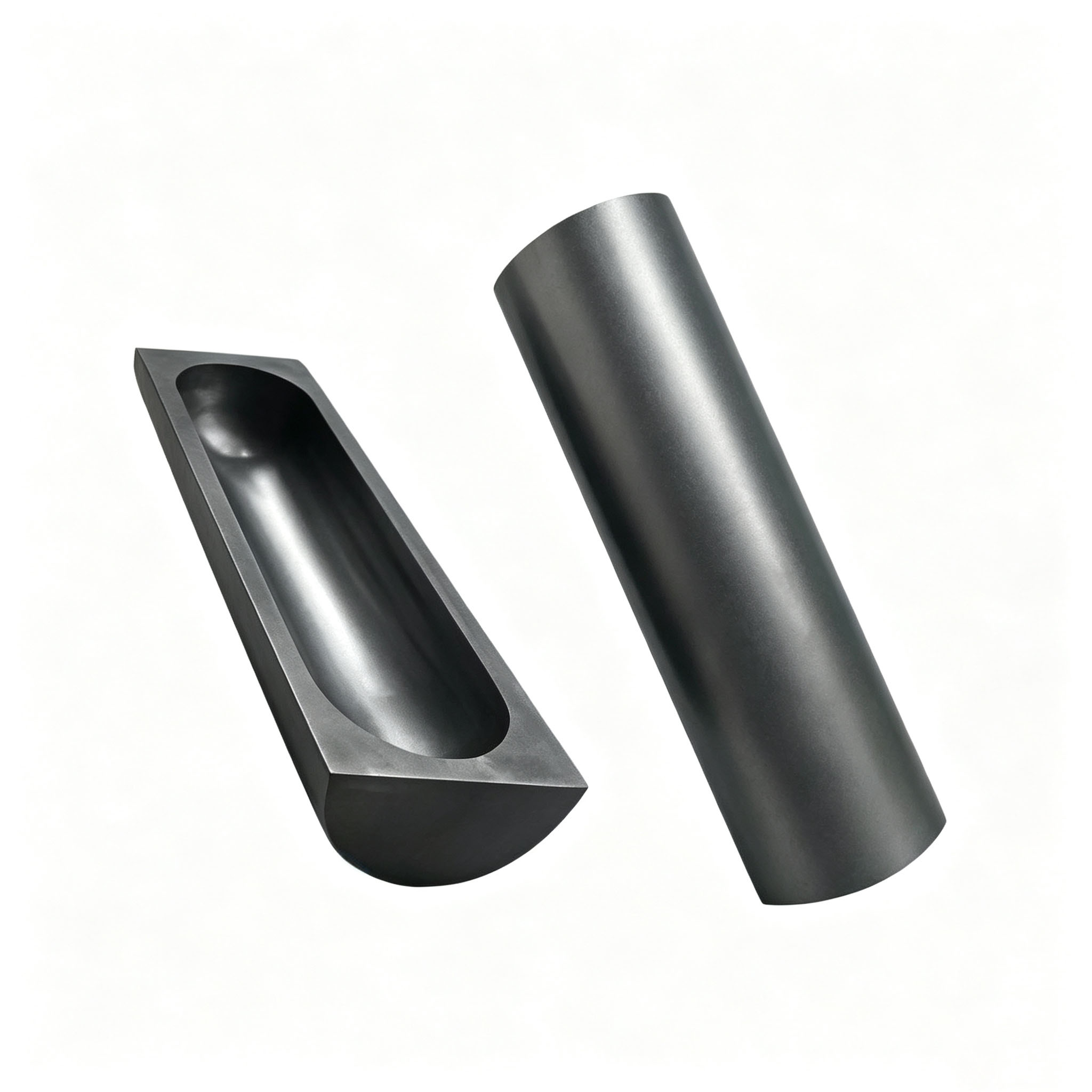 High purity graphite boat front cavity view and back solid cylinder side view for high temperature furnace