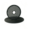 Graphite perforated disc stack set with multi-layer sintering trays, one disc standing display showing hole pattern detail, Ningheda custom porous carbon plates for batch production furnace