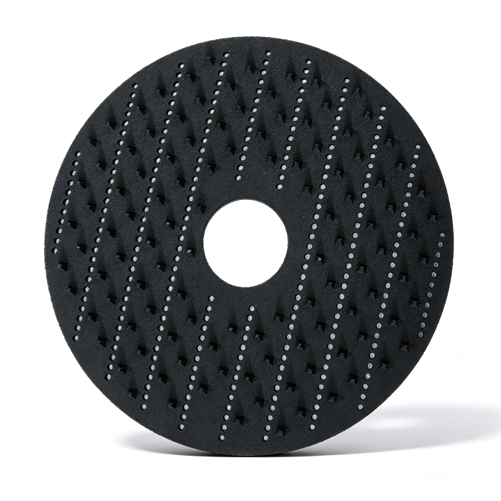 Custom star pattern graphite disc with radial perforation and center bore, specialized porous carbon sintering plate for directional gas flow control in high-temperature furnace