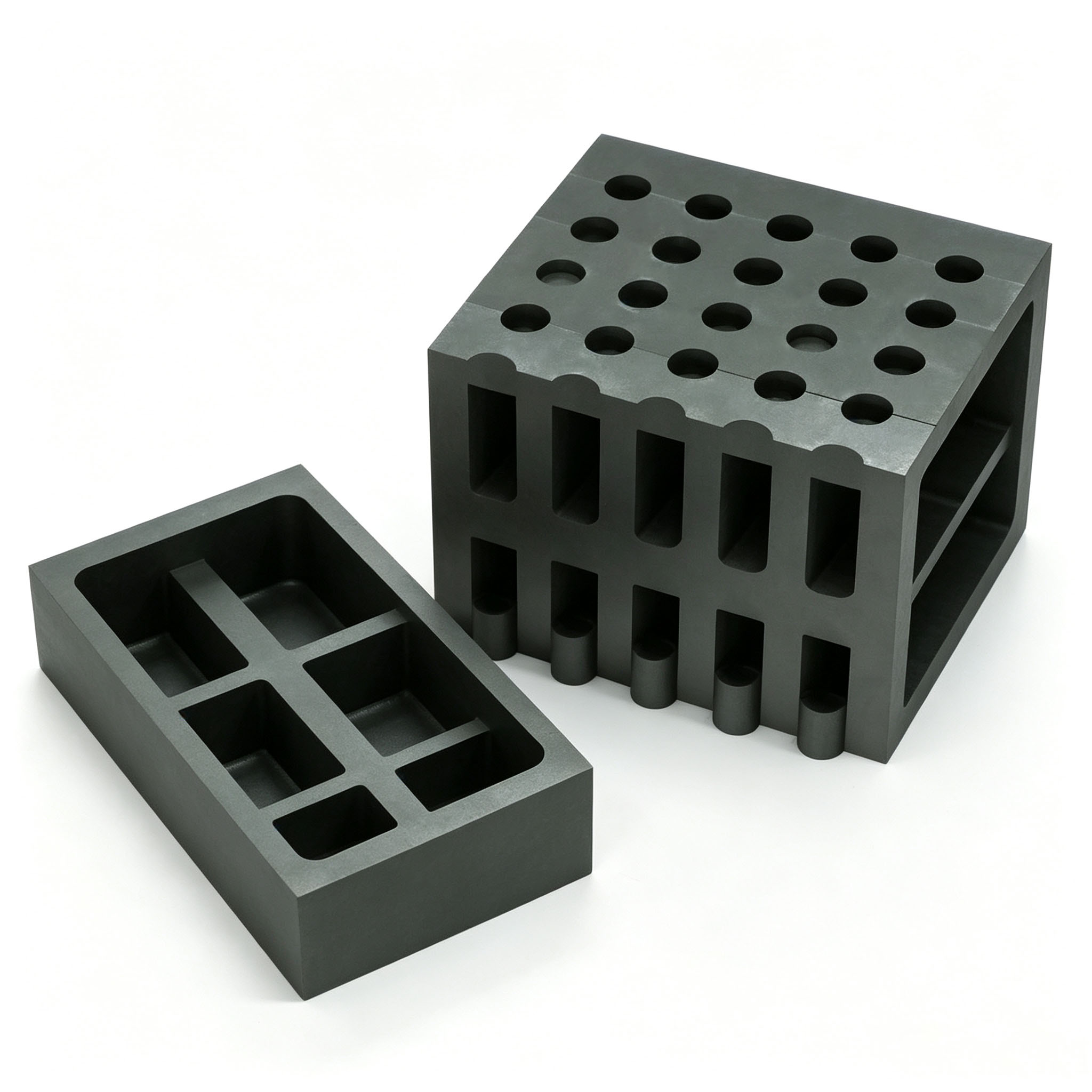 Multi-purpose composite graphite mold with square slots and round cavities, dual-use graphite die for diamond segments and grinding heads