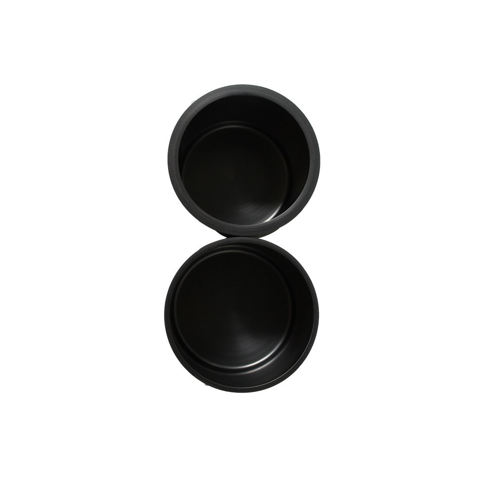 Top view of precision machined graphite crucibles, showing smooth inner surface for contamination-free aluminum melting