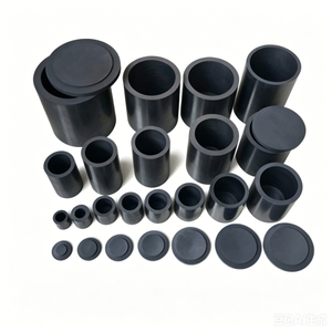 Full range of graphite crucibles with matching lids, available in various sizes and capacities