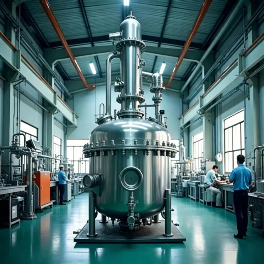Chemical reaction vessel operating at elevated temperatures with corrosion-resistant graphite boats containing reactive materials in acid, alkali, or salt environments