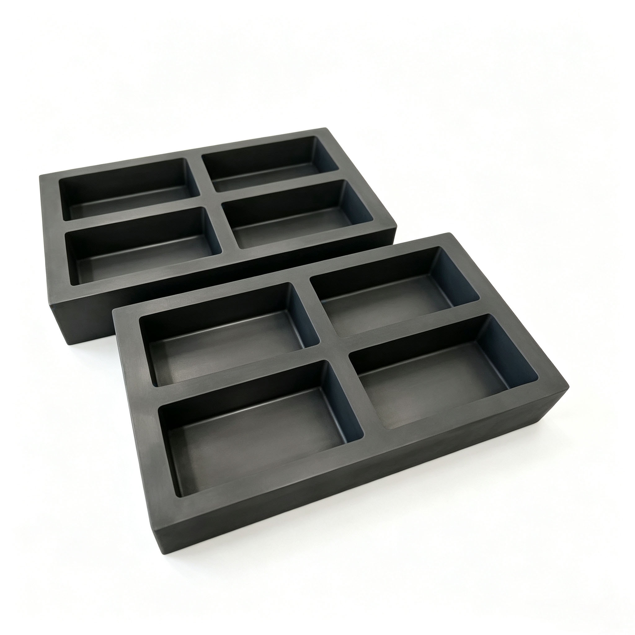 High density graphite ingot mold 4 cavity angle view for precious metal refining