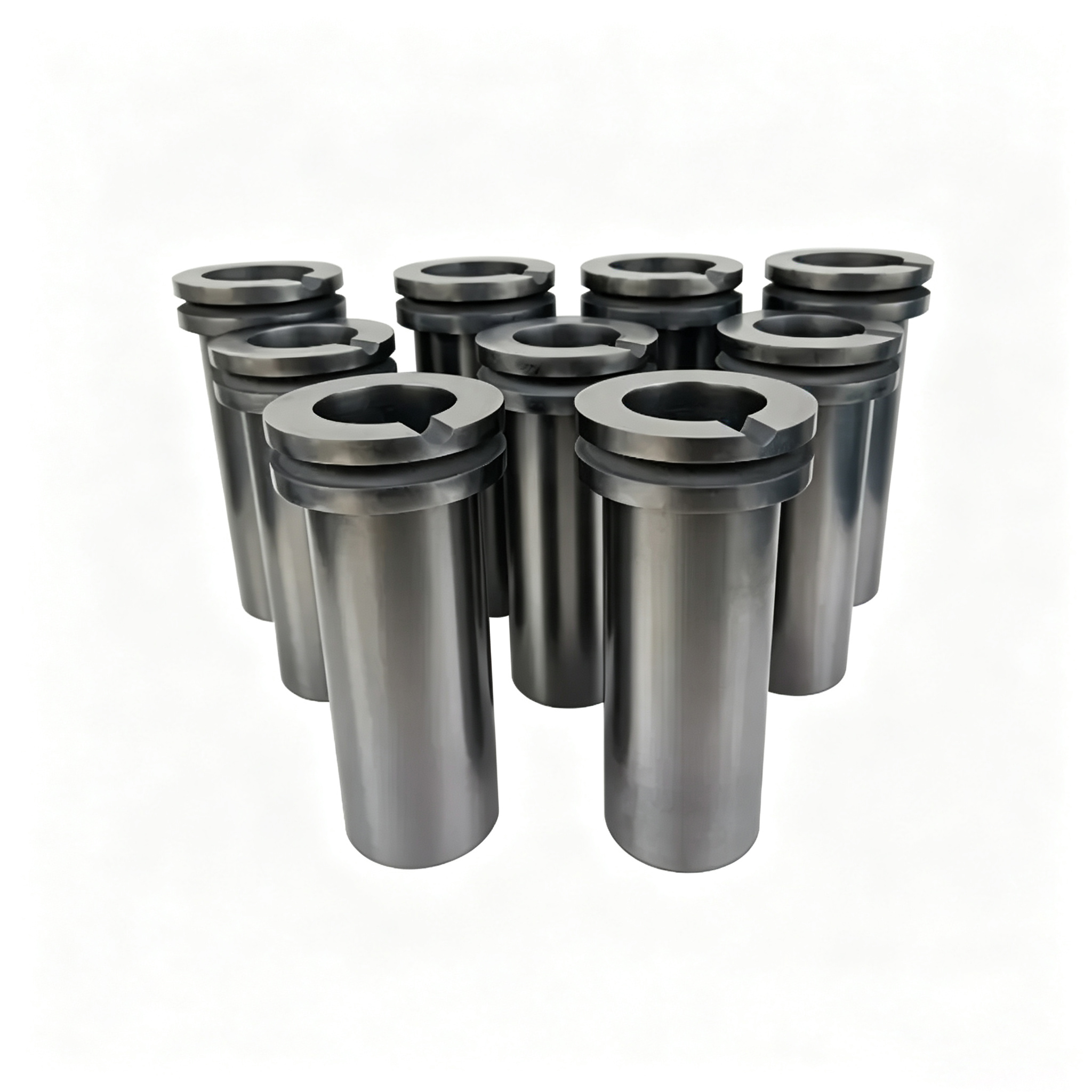 High purity double ring graphite crucible set for gold silver melting, 8 pieces different sizes, manufactured by Ninghenda Carbon