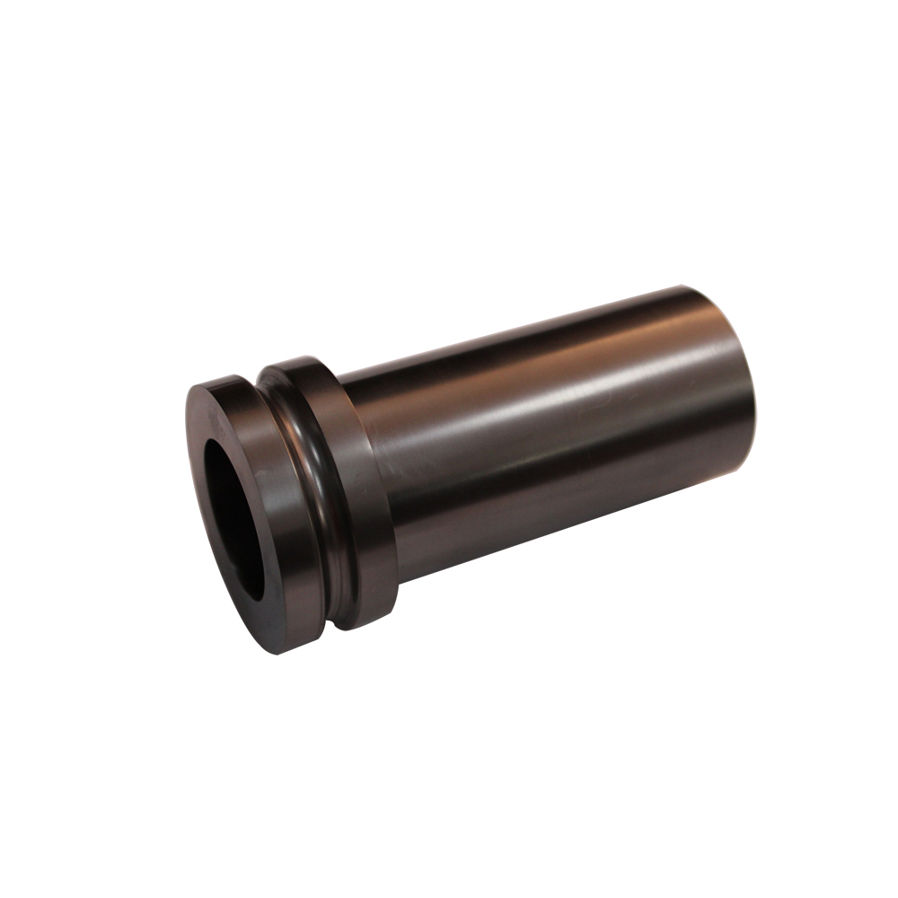Polished double ring graphite crucible tilted angle view, smooth surface finish, precision machined for precious metal melting