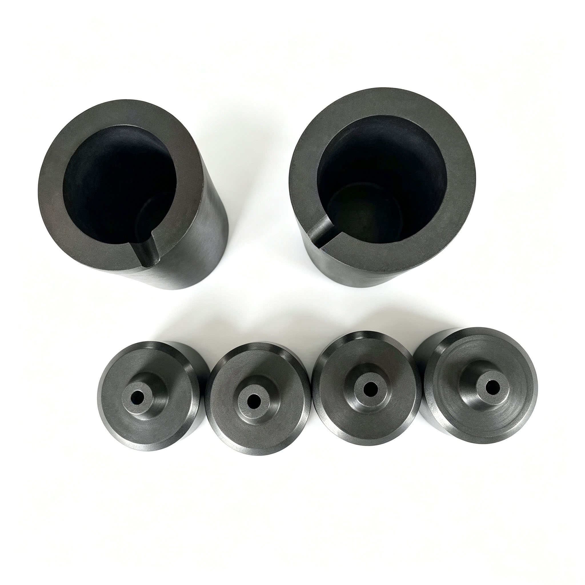 High Temperature Graphite Melting Pot With Pour Notch, Matching Bottom Center Hole Graphite Crucible For Automatic Casting Line