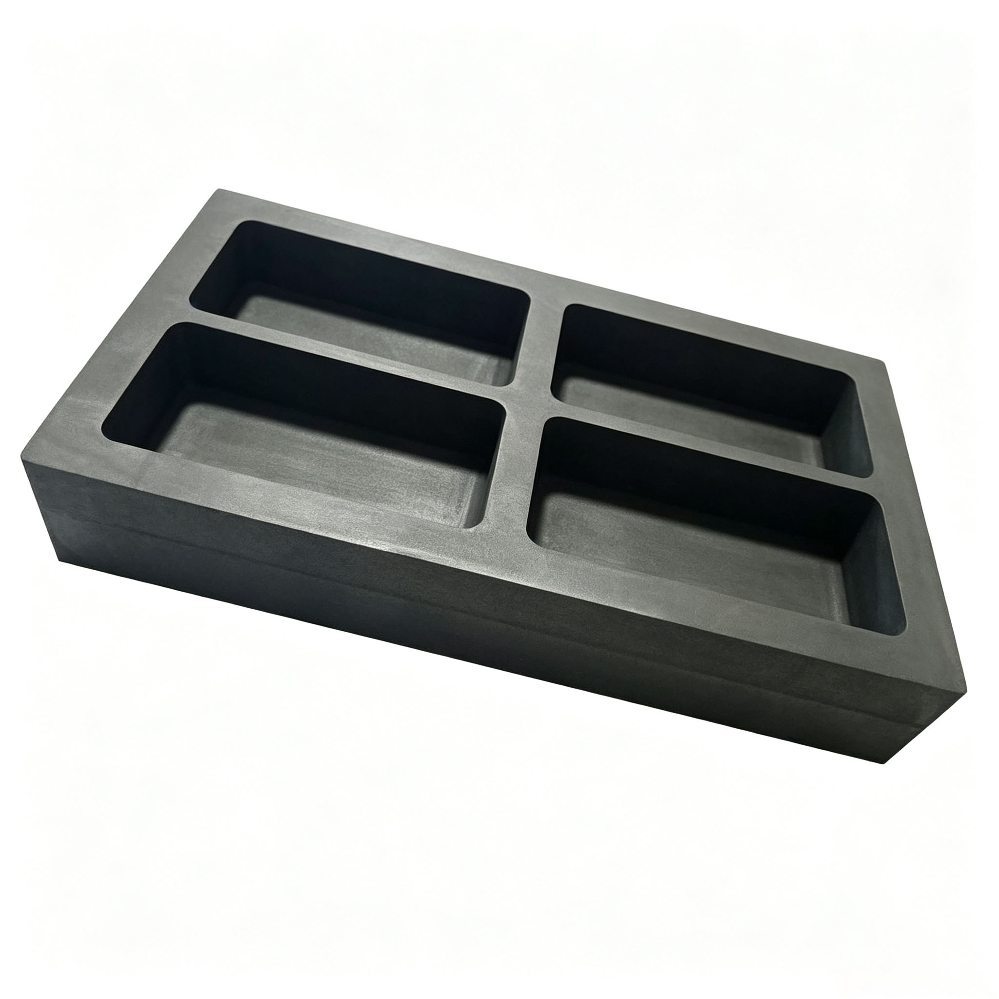 Graphite ingot mold 4 cavity front close-up showing CNC machined cavity finish