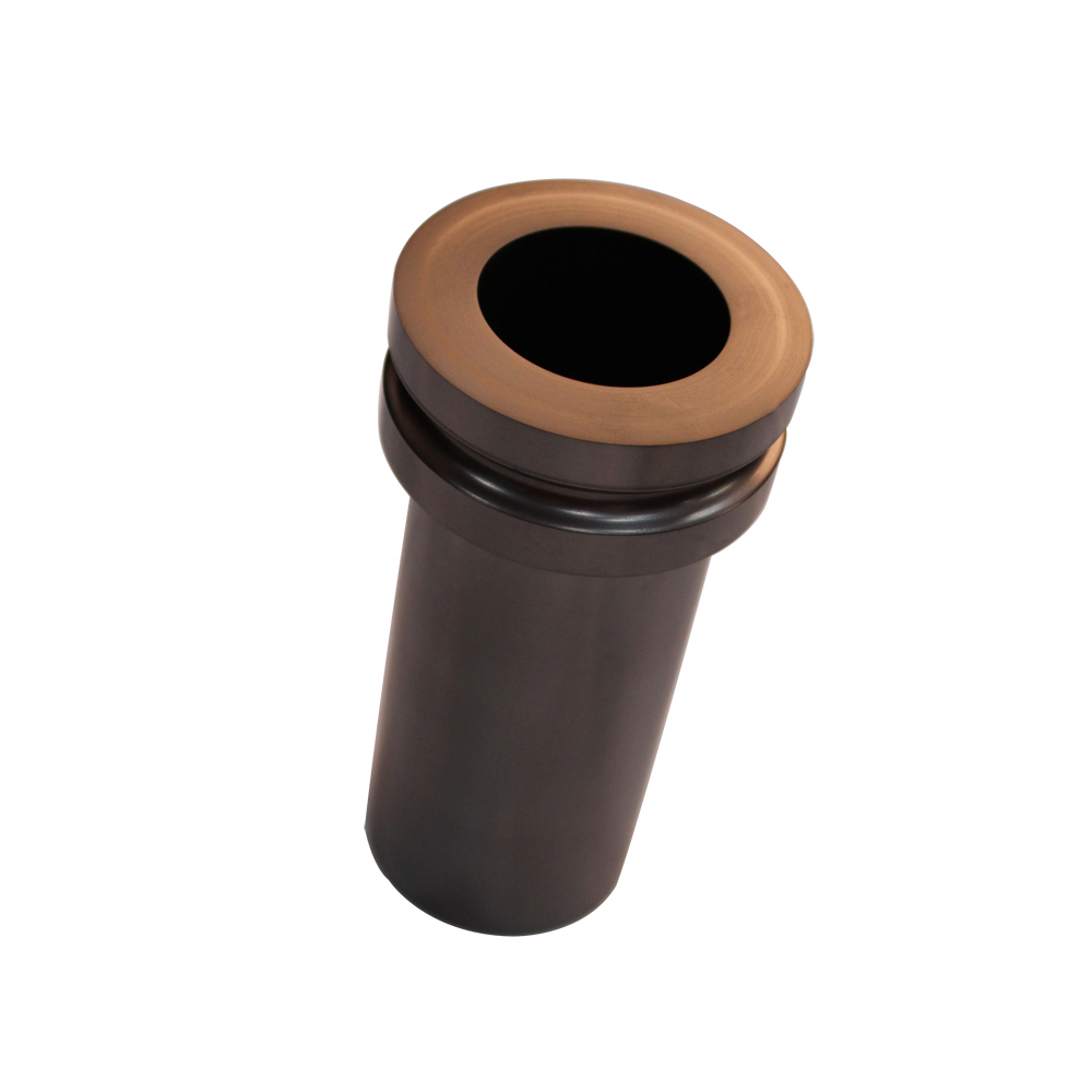 Double ring graphite crucible horizontal profile view showing cylindrical body and dual-ring collar design
