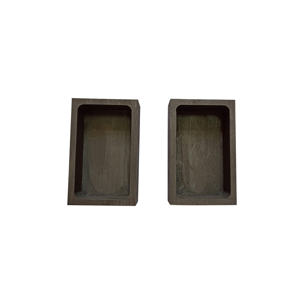 Small graphite boat pair for laboratory and precious metal melting, compact rectangular carbon molds for gold silver platinum casting