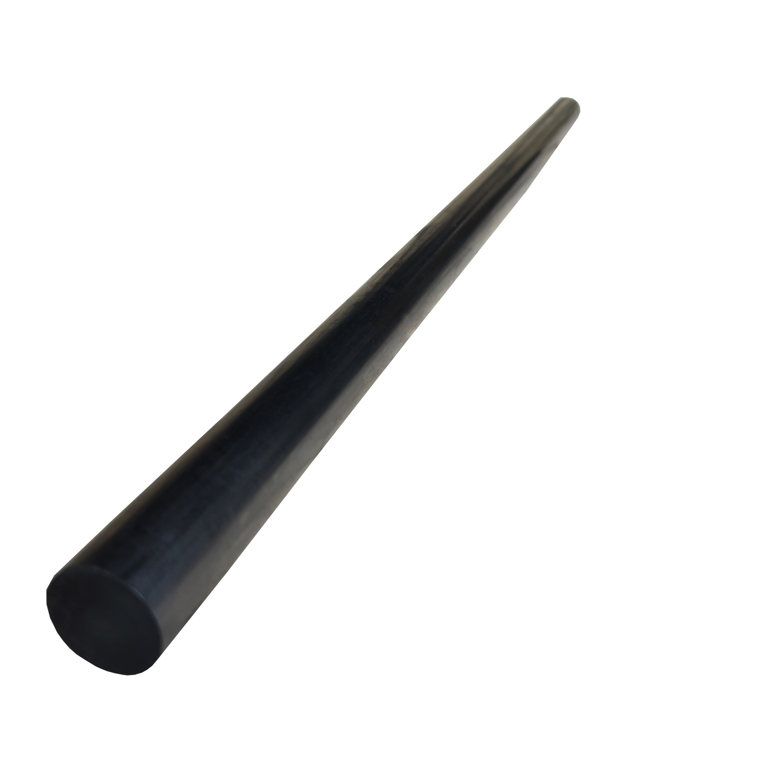 Single long graphite rod diagonal close-up, tapered end precision machining, custom graphite electrode rod, high-purity carbon bar CNC machined part, diameter tolerance &plusmn;0.01mm