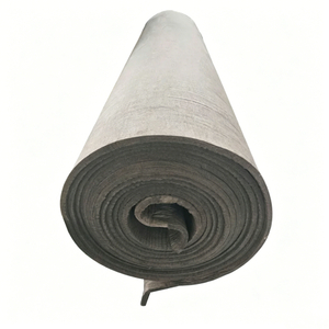 Close-up cross-section view of rayon-based soft graphite felt roll revealing layered fiber structure and density 0.15-0.28 g/cm3