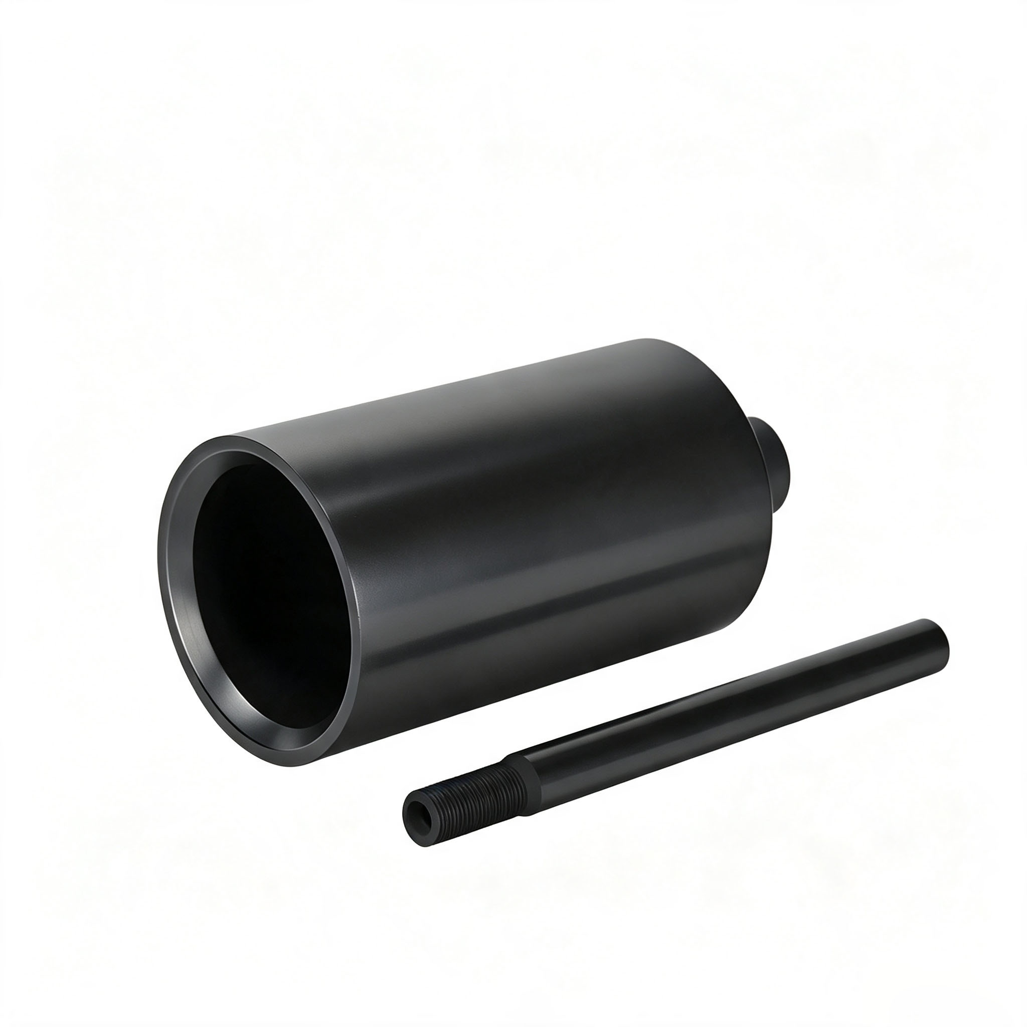 Open inner cavity graphite melting crucible, supporting threaded hollow graphite stirring rod, corrosion resistant for high temperature metal smelting