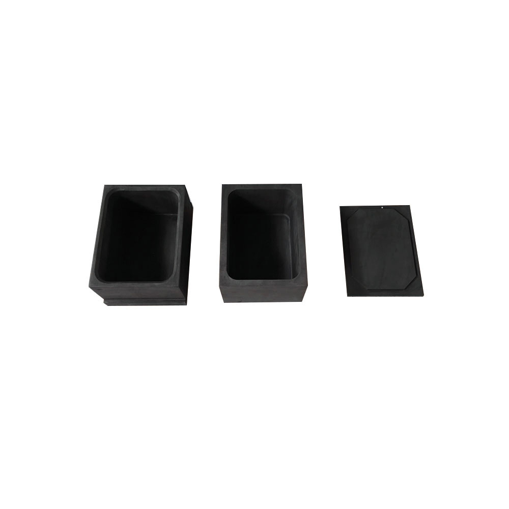 Graphite container boat set with lid for sintering furnace batch processing, high-density carbon boats for powder metallurgy and metal alloy heat treatment