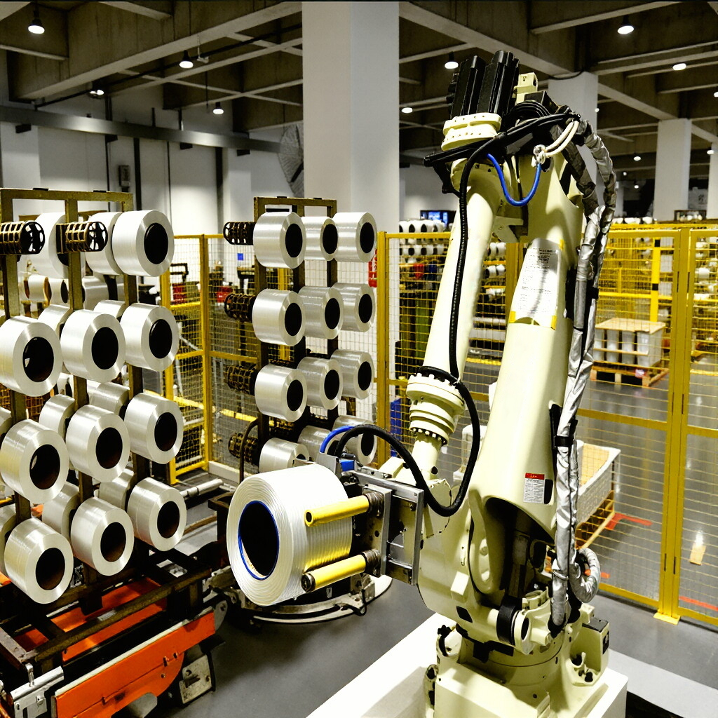 Graphite cluster wheels guide fiber bundles on glass fiber production lines and work in conjunction with industrial robots to enable automated fiber drawing.
