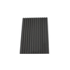 Front view of dark gray V-groove graphite plate with sharp angled CNC machined channels for CVD gas distribution