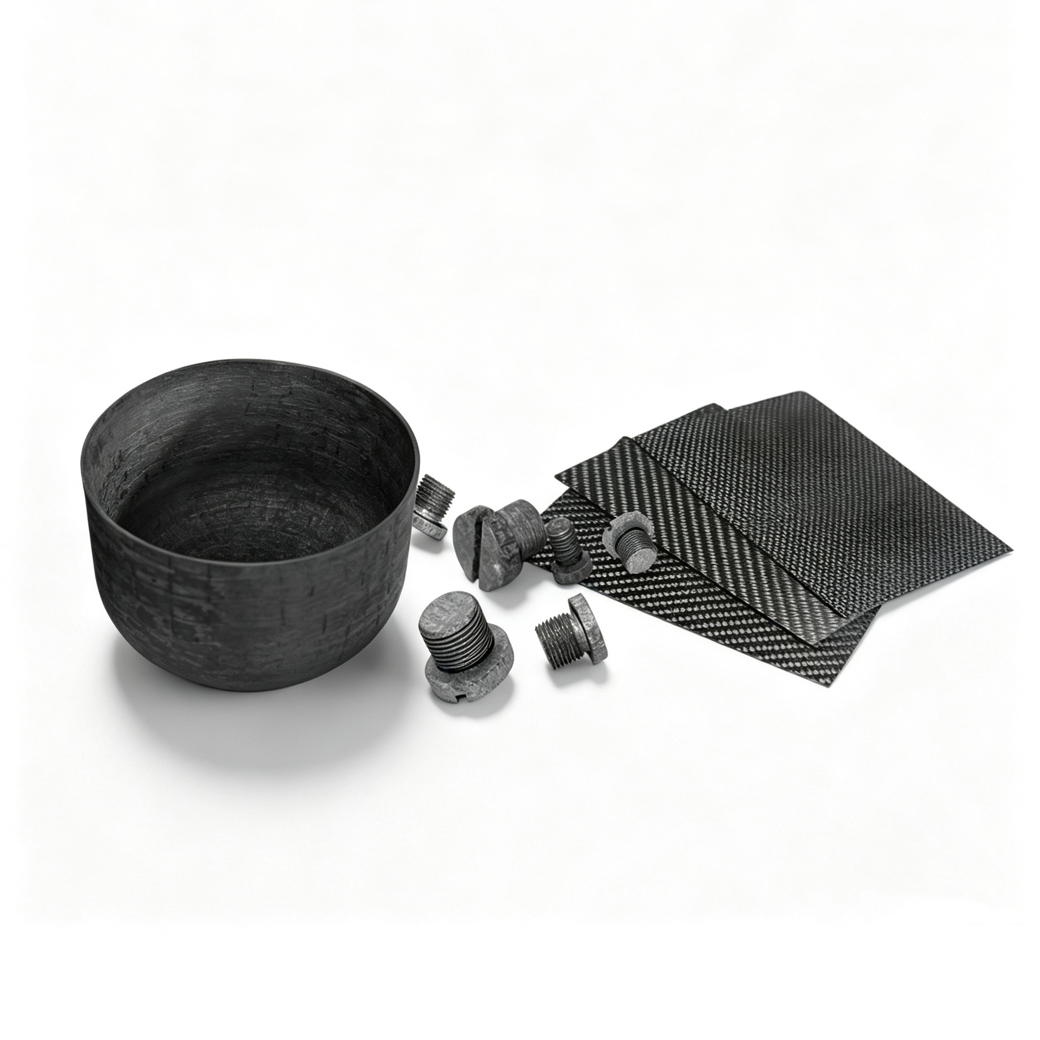 Carbon carbon composite C/C materials including woven crucible, CNC machined screws bolts and fiber plates, high performance thermal structural components for aerospace furnace applications NHD Carbon