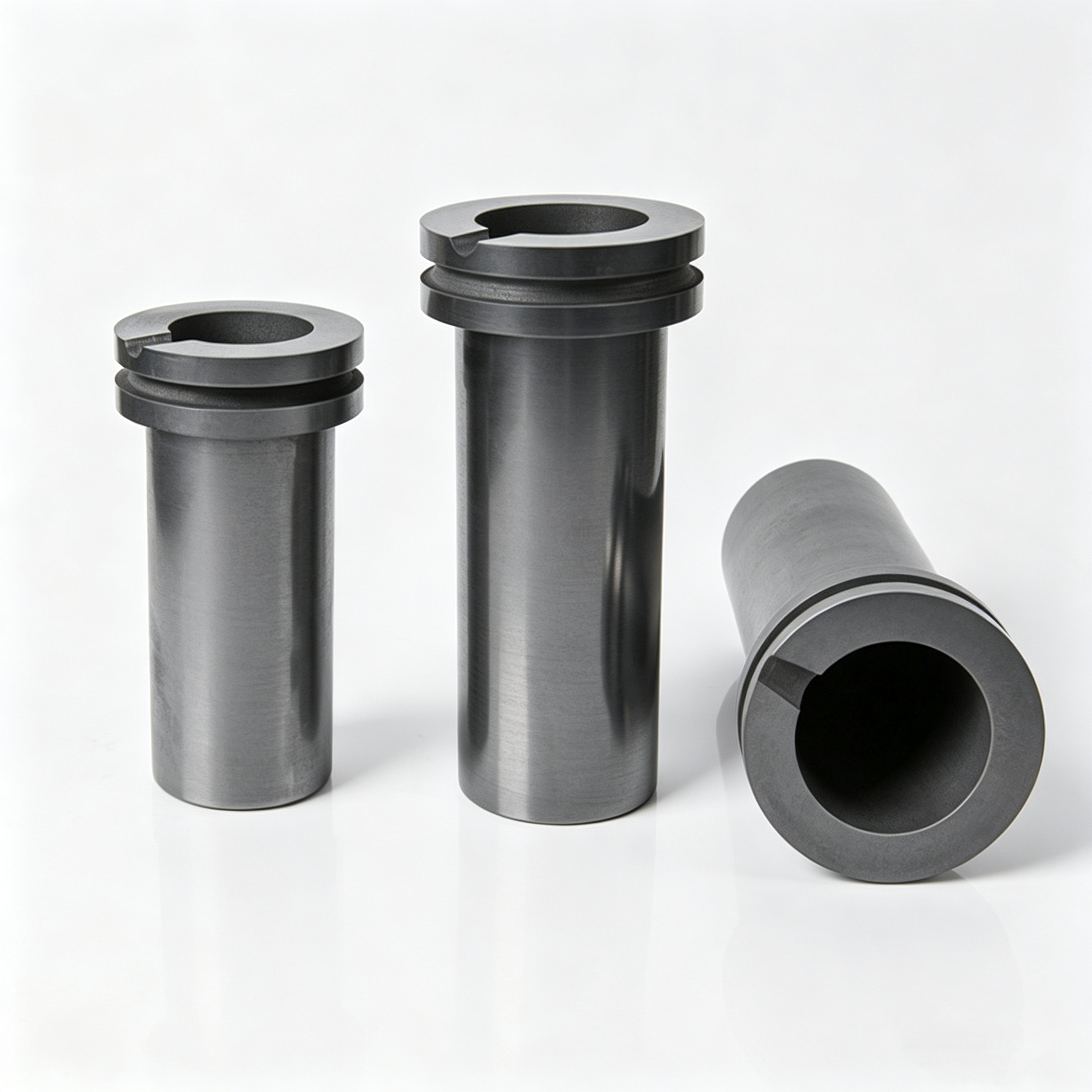 Double ring graphite crucible structure detail showing upper retention ring and lower support ring design for stable metal pouring