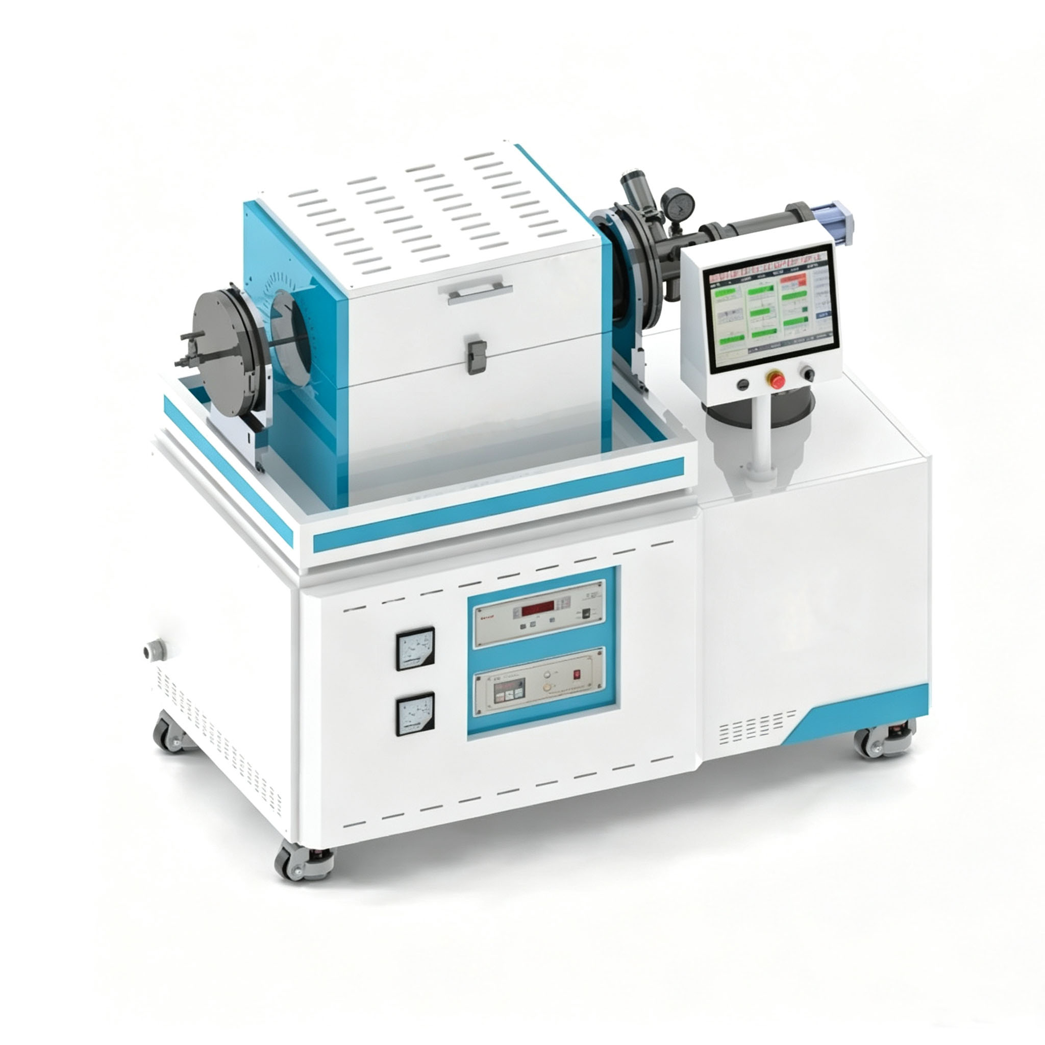 Industrial vacuum brazing furnace equipment with digital control system, Ningheda graphite perforated disc used as high-temp sintering tray inside vacuum chamber, precision heat treatment machine