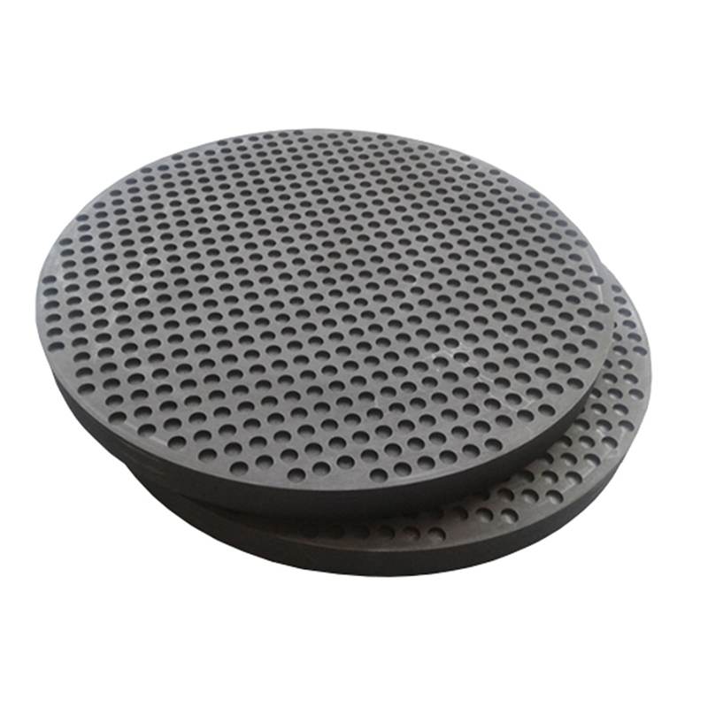 High-density perforated graphite disc stack for tungsten carbide sintering, CNC precision drilled porous carbon plate with uniform hole pattern, manufactured by Ningheda New Material