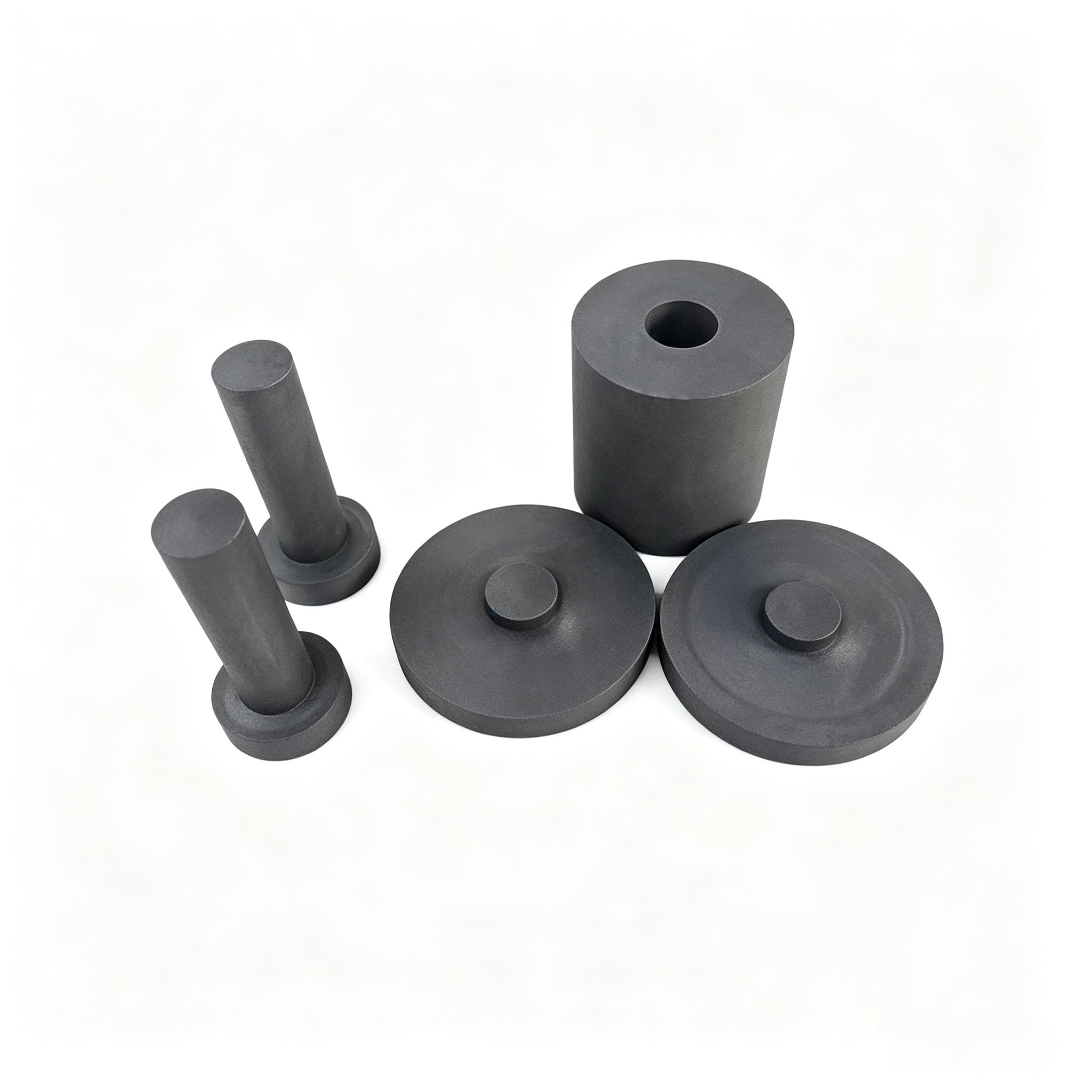 Complete graphite mold accessory kit including stepped punch, sealing cover and hollow graphite core, matching parts for all diamond segment sinter molds