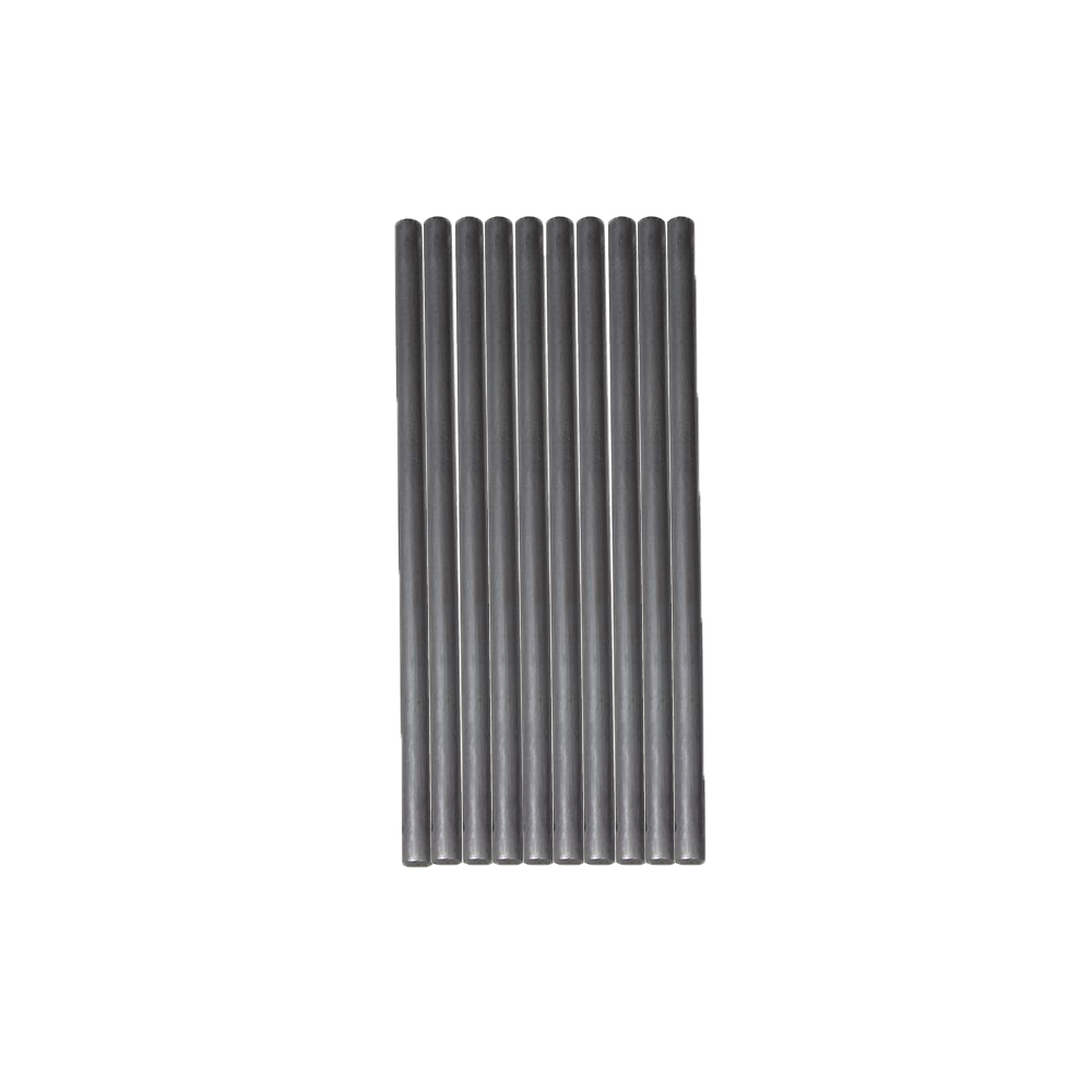 10 high-purity graphite round bars in precision vertical alignment, isostatic pressing carbon rods, high-temperature conductive graphite electrode bars, 6-10mm diameter standard specification, dense and uniform surface without cracks