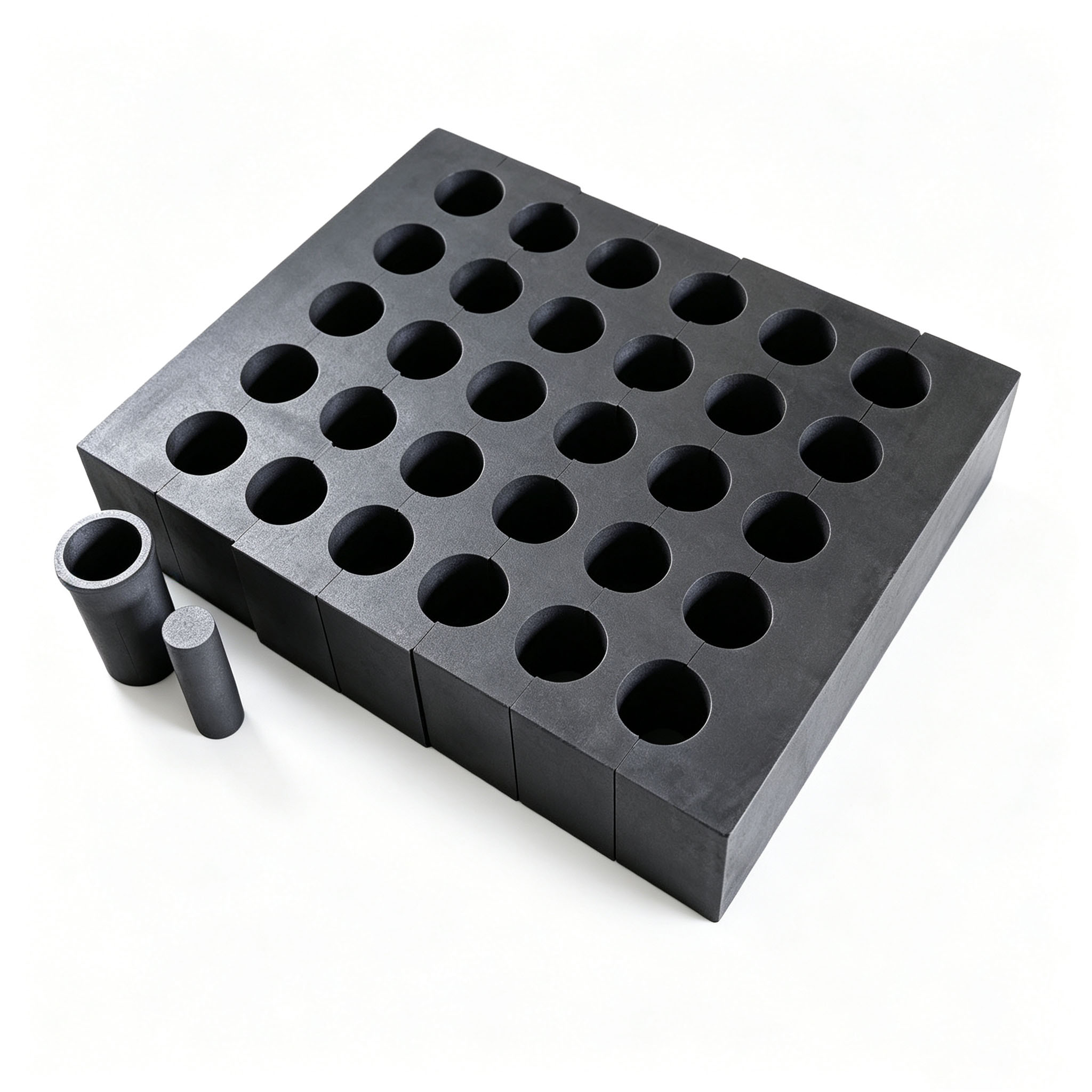 Large spliced matrix round hole graphite mold set matched with graphite sleeve and solid punch, complete accessory kit for diamond wire saw bead sintering
