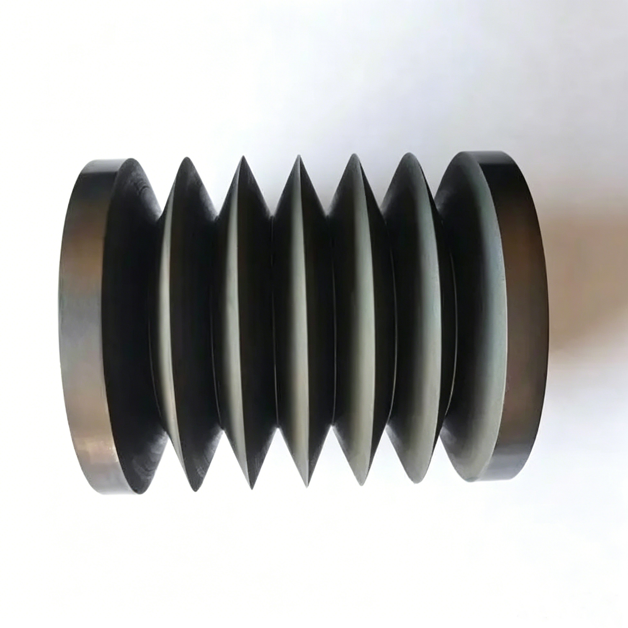 Six-groove sawtooth precision machined graphite cluster wheel, sharp-angled channels for independent fiber separation, specialized for high-count filament guiding systems