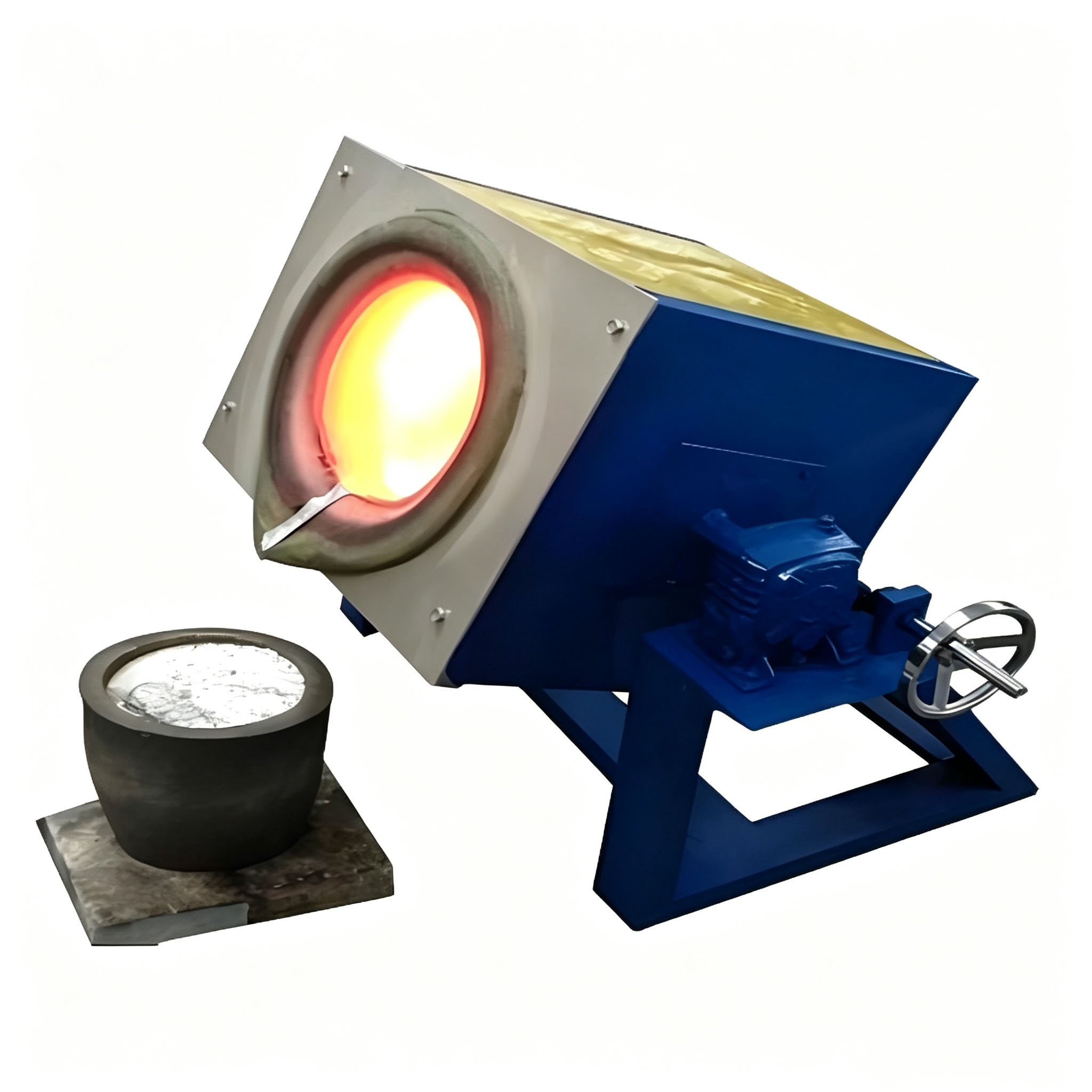 Double ring graphite crucible used in laboratory induction furnace for fire assay and metal analysis, high temperature melting and pouring operation