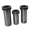 Three sizes of high purity double ring graphite crucibles on white background, 1kg 2kg 3kg capacity for jewelry making and metal casting