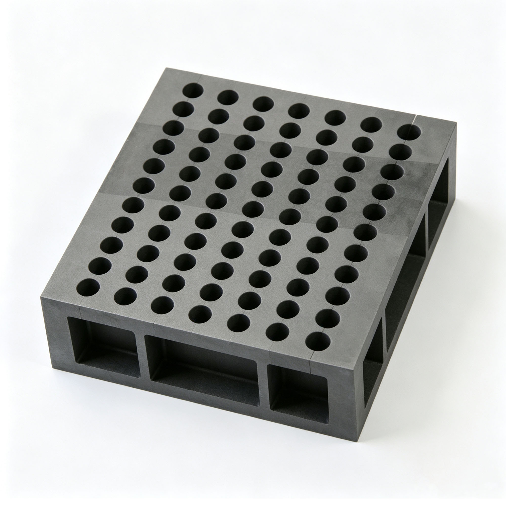 Square dense multi cavity graphite sinter mold with hollow bottom design, high output mass production graphite die for granite diamond segments