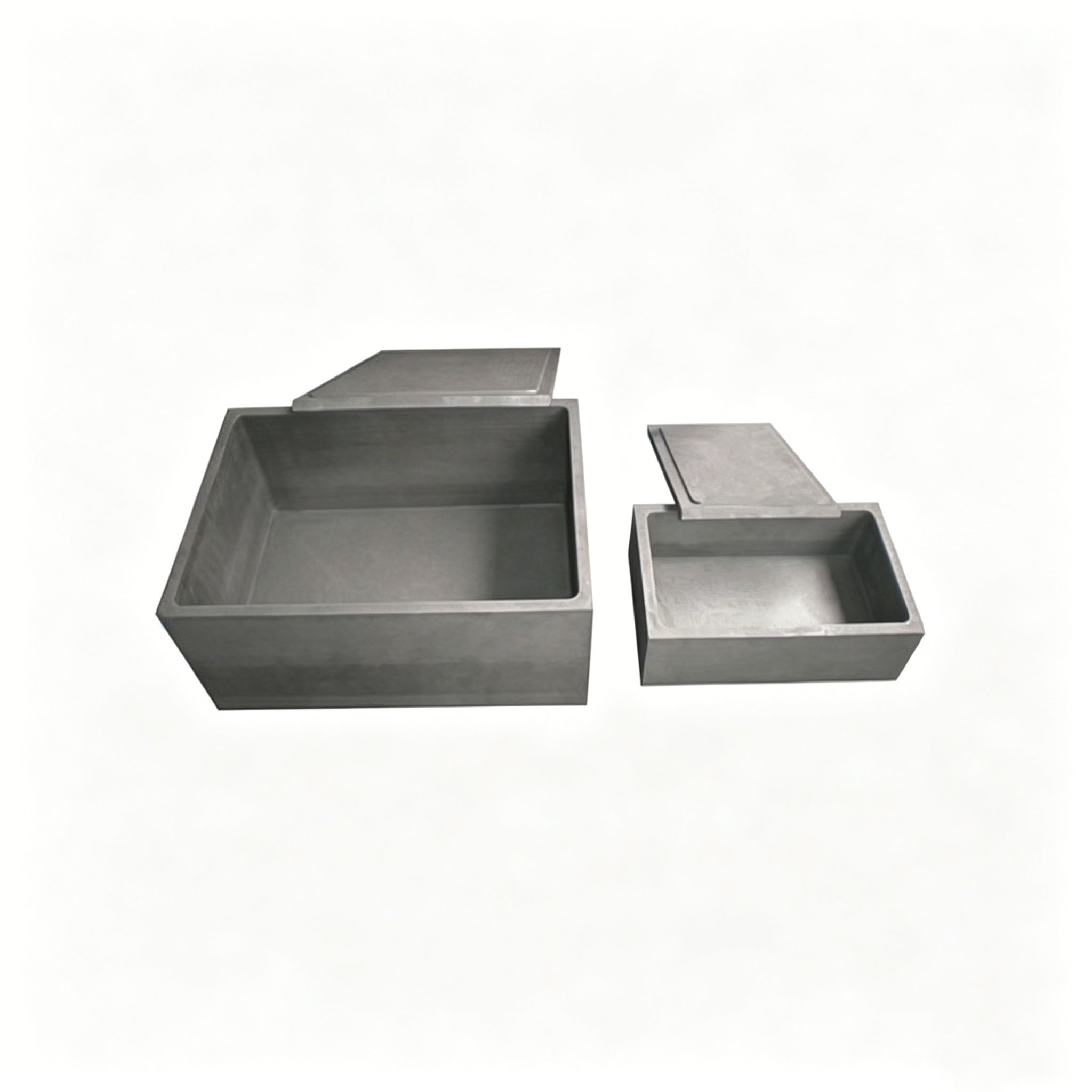 Graphite boat with lid for powder sintering and metal melting, square high-density carbon container with cover for high-temperature processing