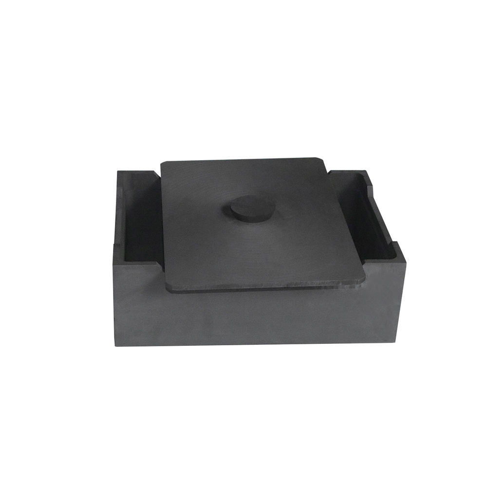 Open-lid graphite sagger box showing deep internal cavity and smooth machined surfaces designed for powder metallurgy sintering applications