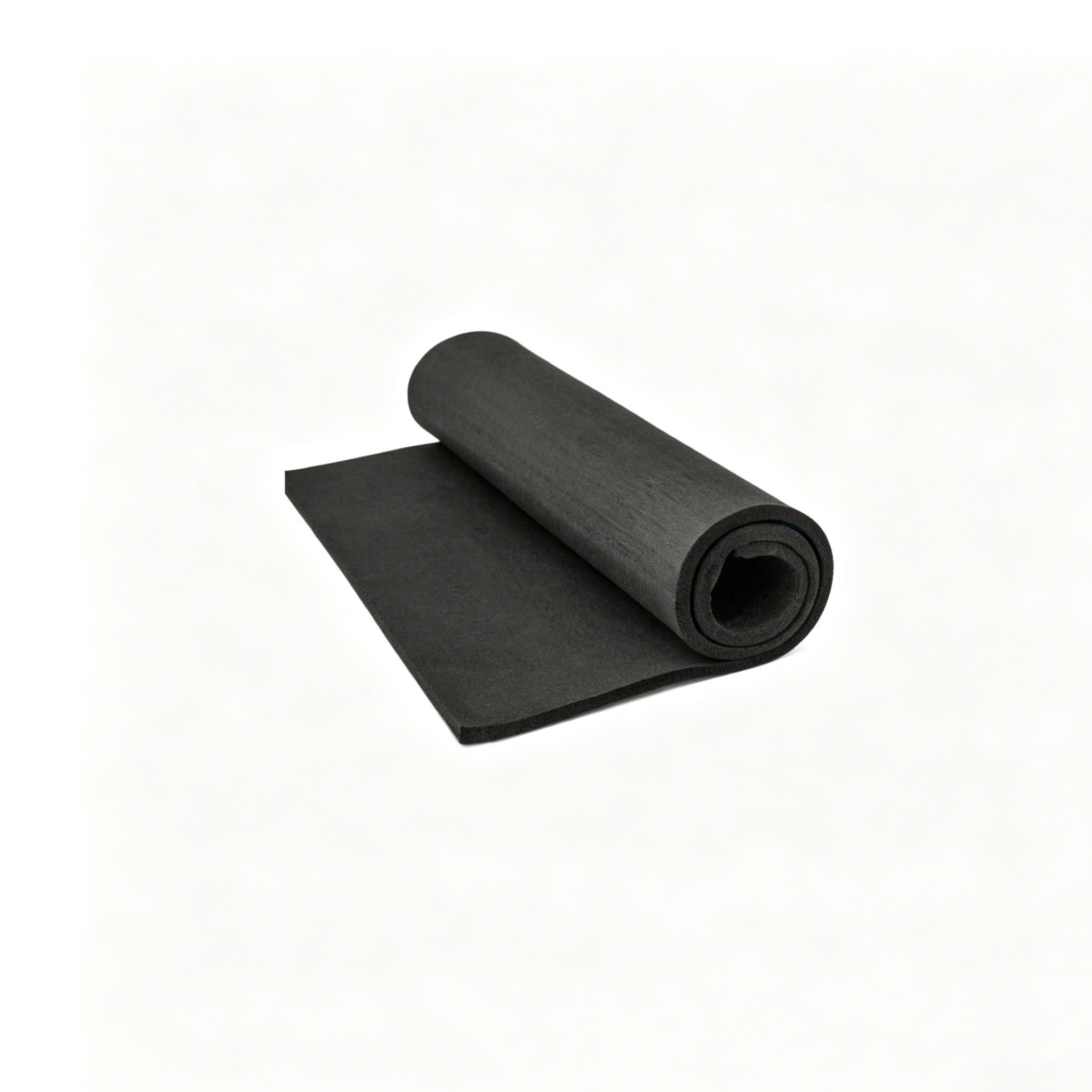 Single roll of rayon-based soft graphite felt positioned at angle showing cylindrical packaging for vacuum furnace insulation material